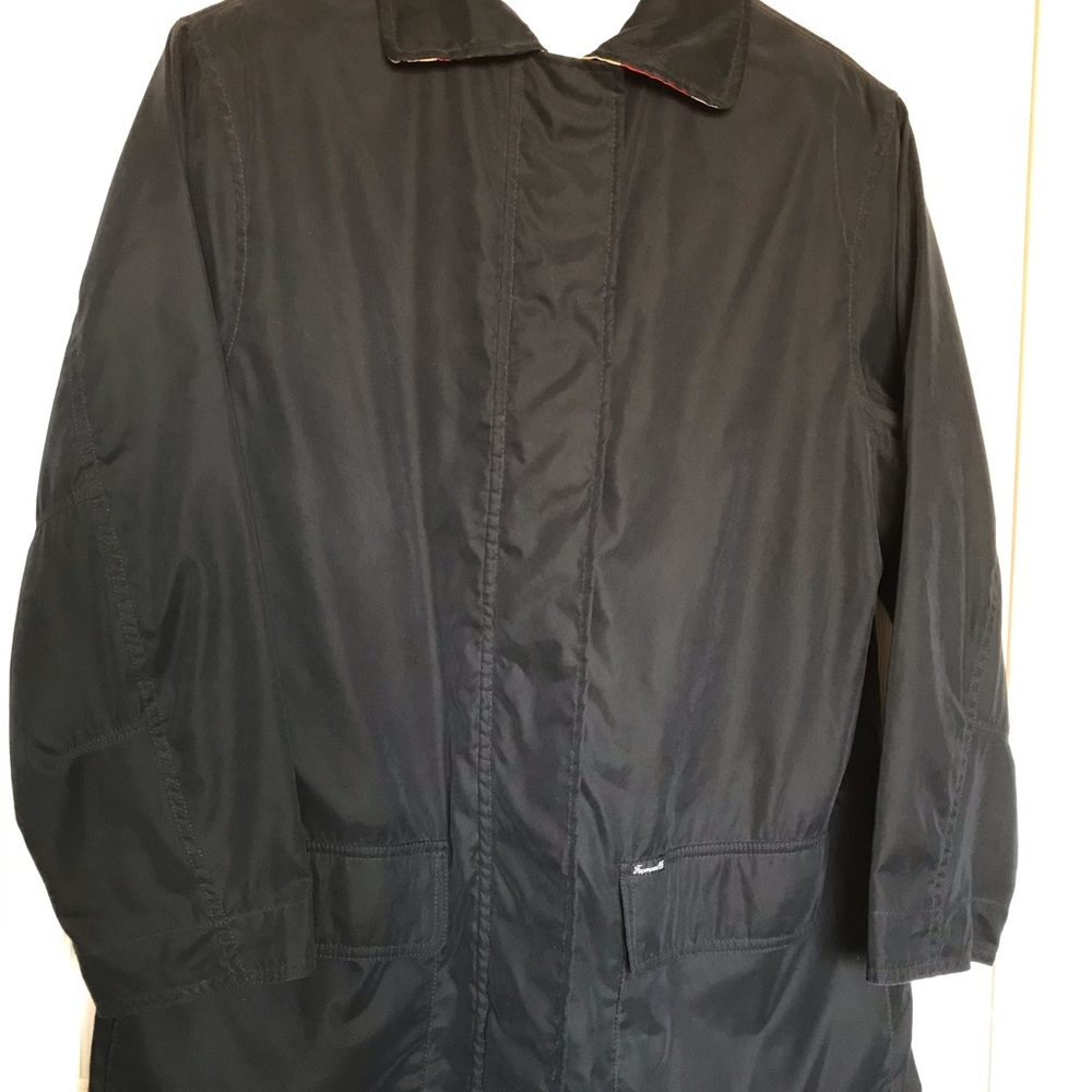 Faconnable, full zip, black/tan raincoat, size S